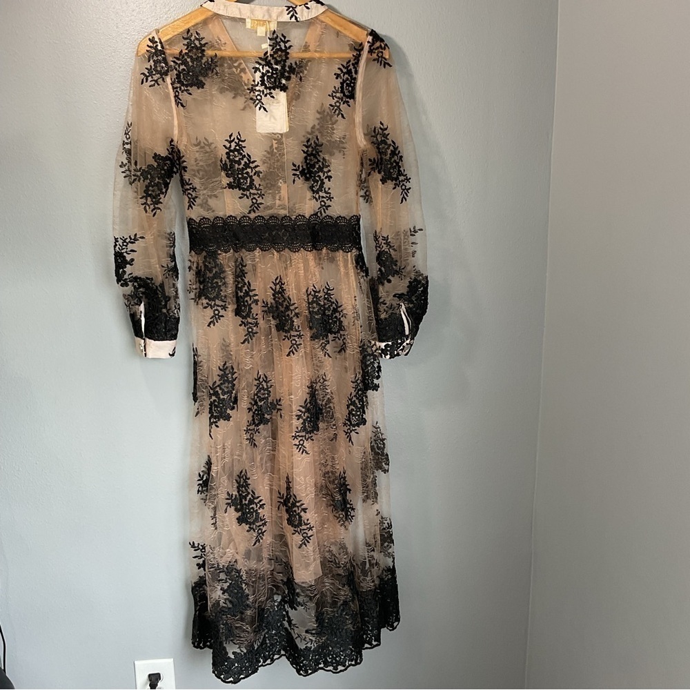 Metisu snap button up floral embroidery mesh overlay dress size XS New D35 - Picture 6 of 11